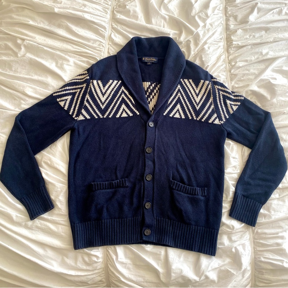Brooks Brothers Navy Blue Shawl Collar Cotton Men’s Cardigan M